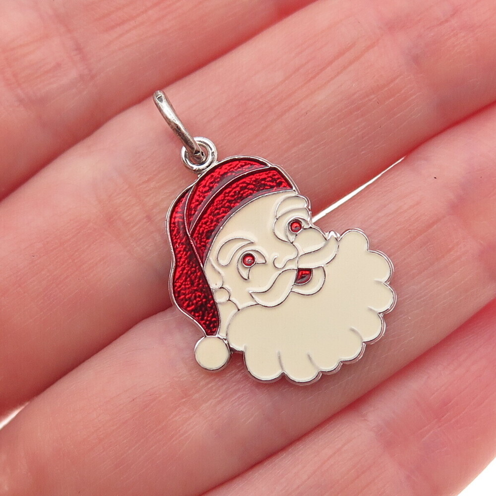 Spencer Co. 925 Sterling Silver Antique Art Deco Enamel Santa Claus Mini Pendant